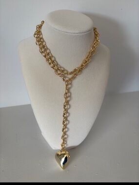 Gold Heart Drop Lariat Necklace - Women Jewelry